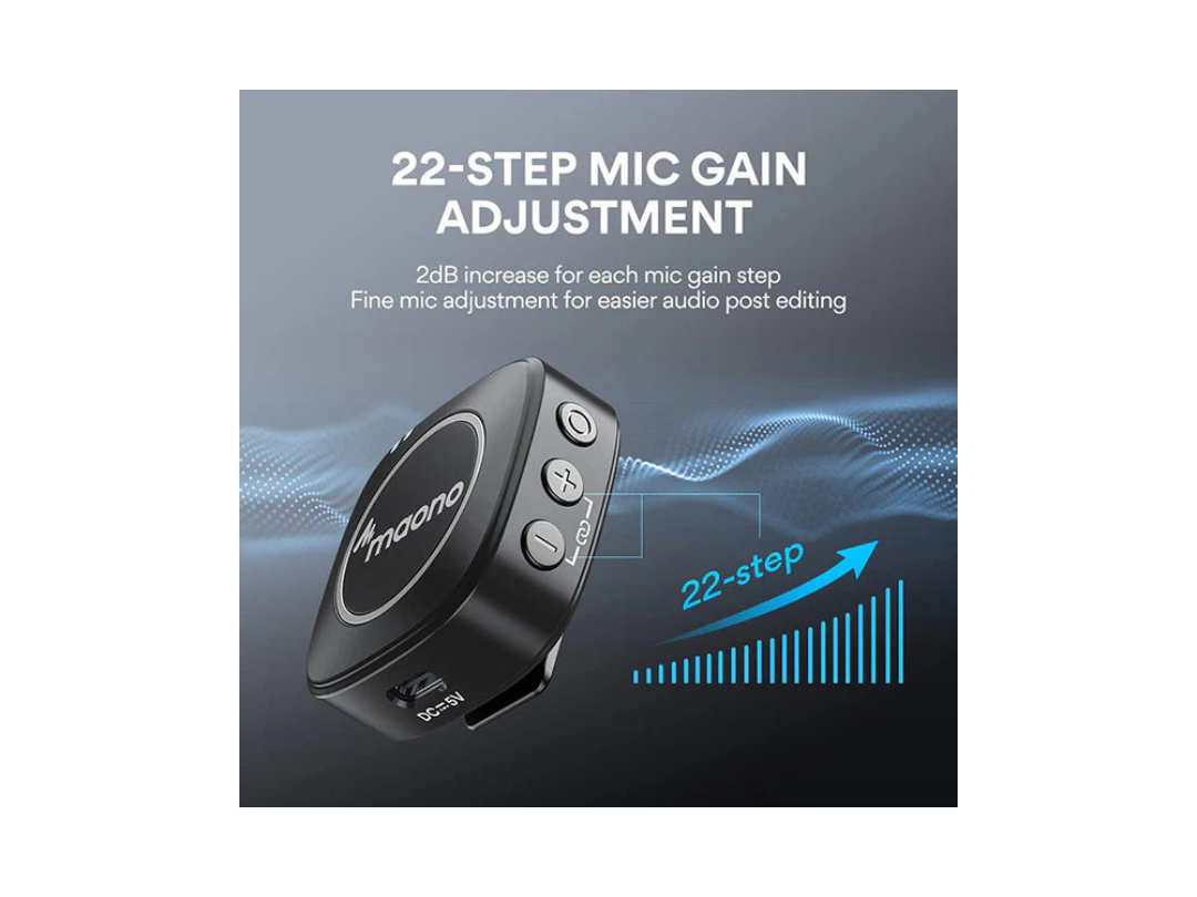 Maonocaster AU WM820A2 Dual Person Compact Wireless Lavalier Microphone 2.4GHz with Real time Monitoring and 22 Level Gain Adjustmen Maonocaster AU WM820A2 Dual Person Compact Wireless Lavalier Microphone 2.4GHz with Real time Monitoring and 22 Level Gain Adjustmen
